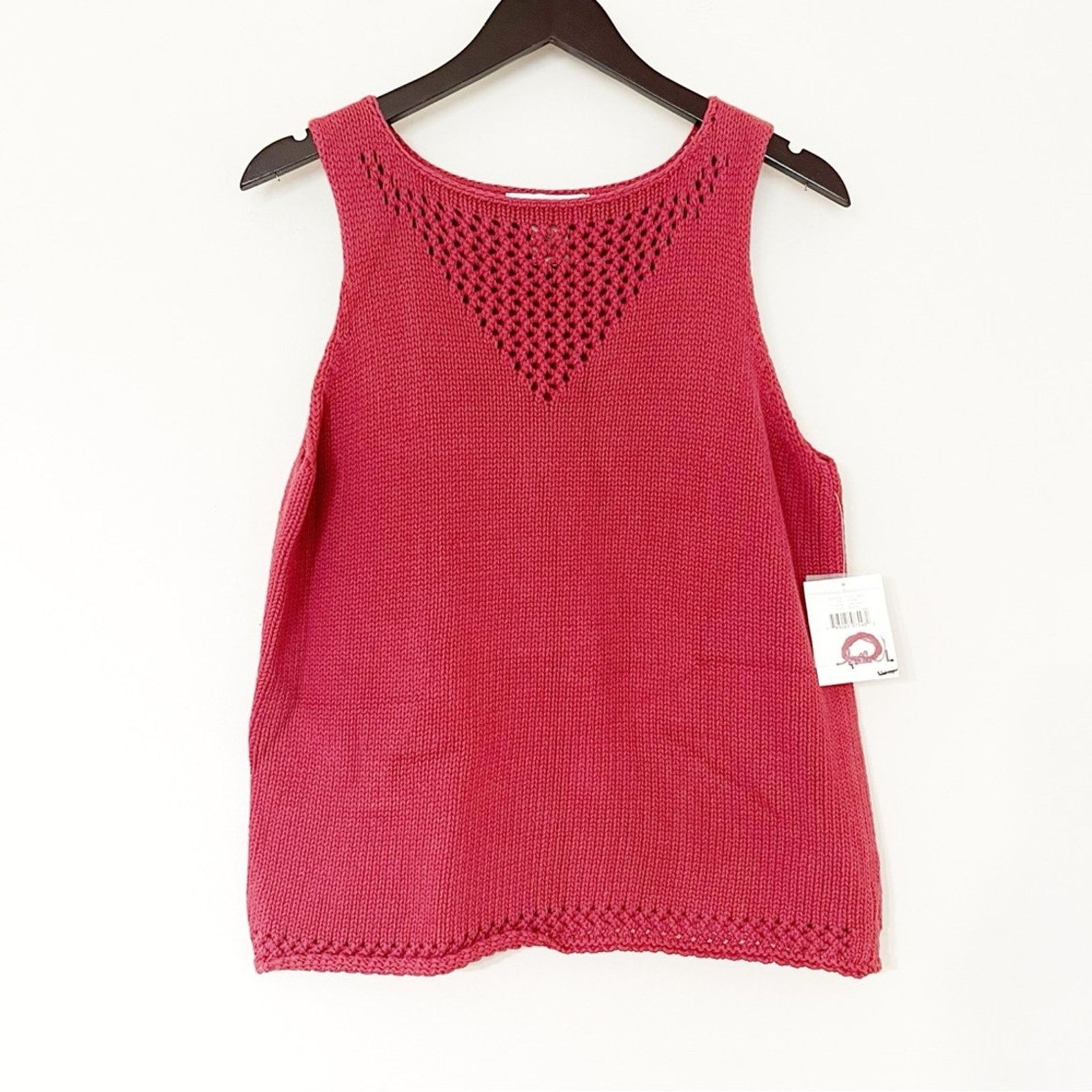 Vintage Susan Bristol Pink Crochet Knit Tank Top Size L / US 10 / IT 46 - 1 Thumbnail