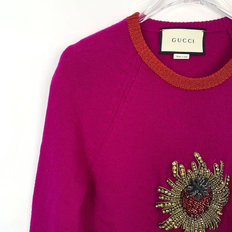 Gucci Gucci Rose-red strawberry diamond round-neck wool knitted s Size US M / EU 48-50 / 2 - 3 Thumbnail