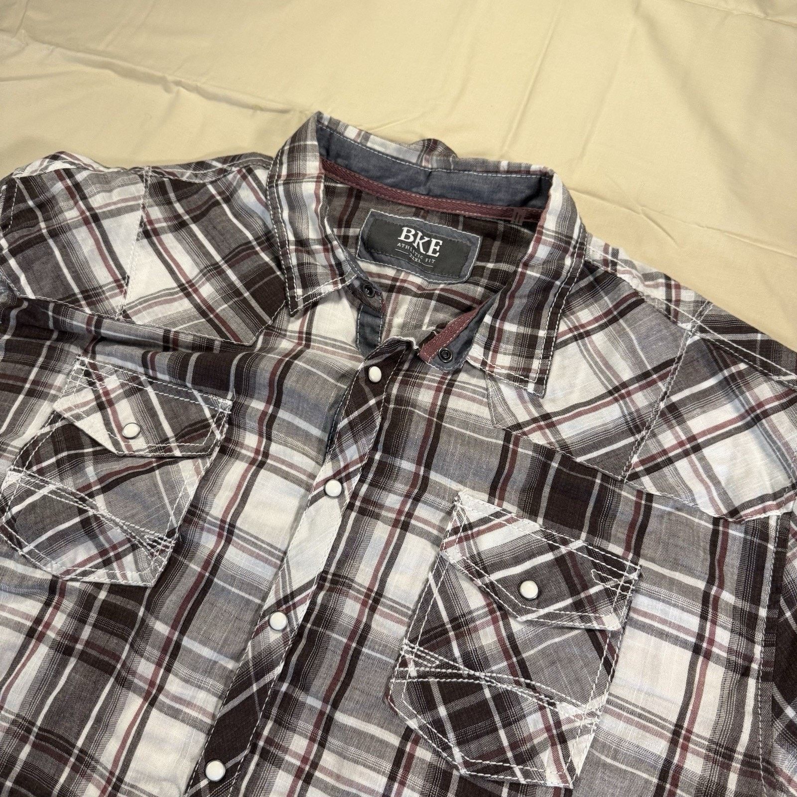 BKE BKE Western Pearl Snap Plaid Long Sleeve Button up Mens 3 XL Size US XXL / EU 58 / 5 - 1 Thumbnail