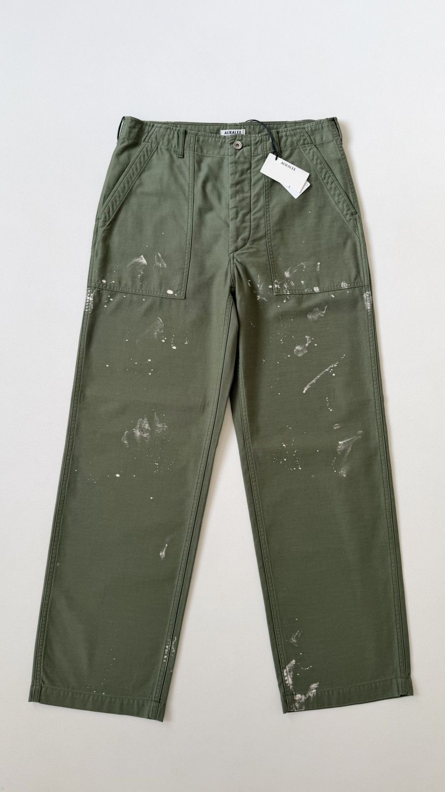 Auralee Washed Green ‘Bleached Baker Pants’ Size US 32 / EU 48 - 3 Thumbnail