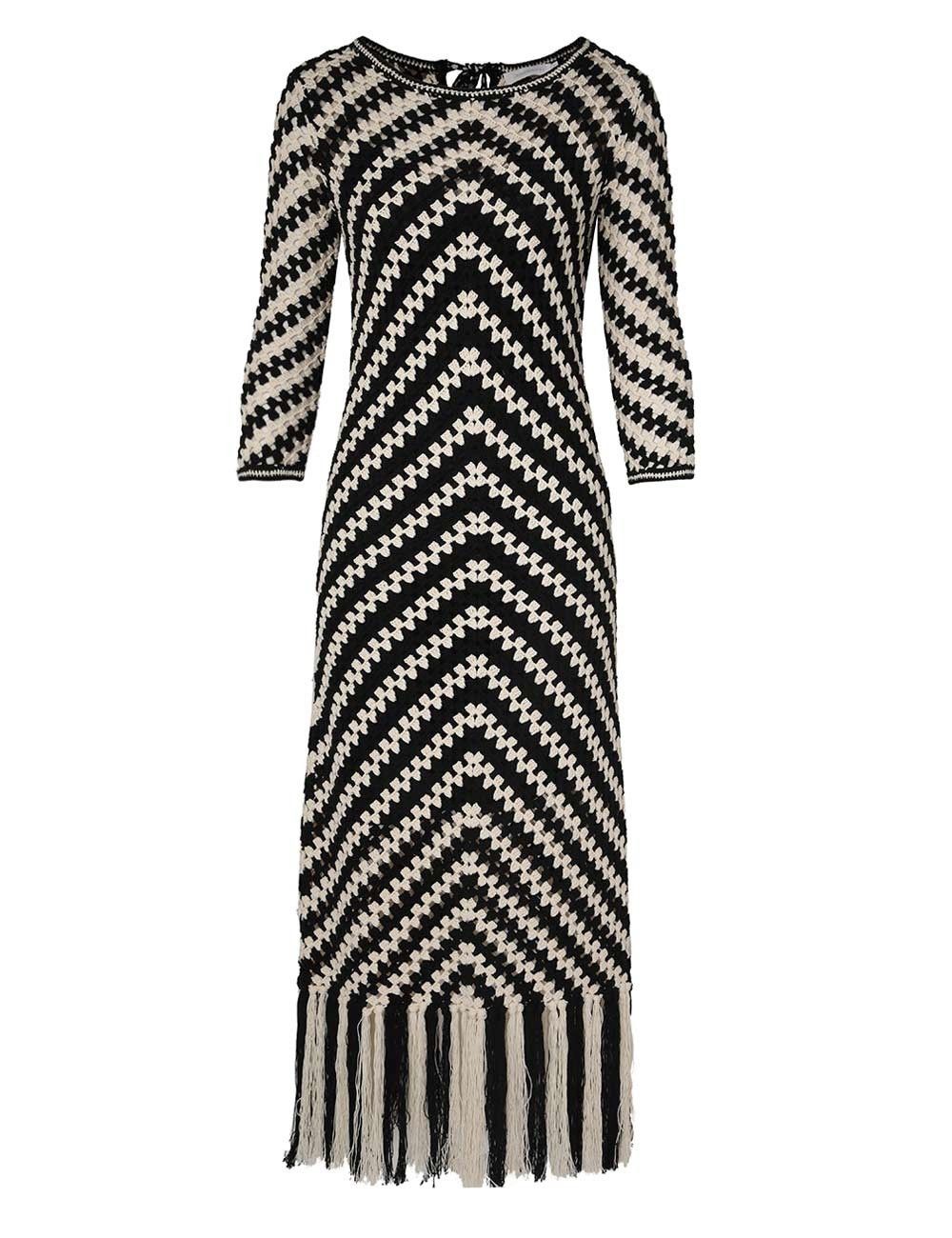 Zimmermann oc11z0525 Halliday Hand Crochet Midi Dress in Ivory & Black Size L / US 10 / IT 46 - 1 Thumbnail