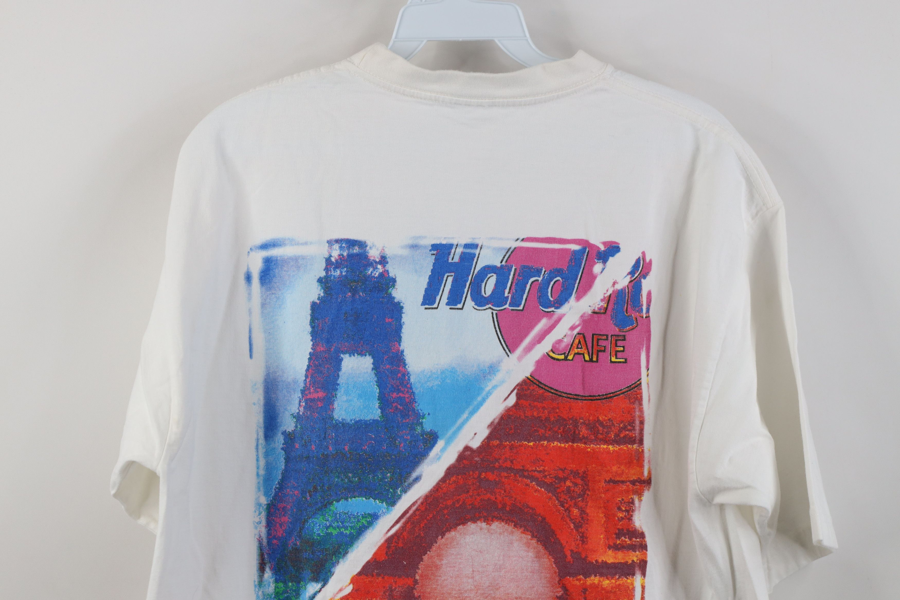 Hard Rock Cafe Vintage 90s Hard Rock Cafe Paris Eiffel Tower T-Shirt White Size US L / EU 52-54 / 3 - 13 Thumbnail