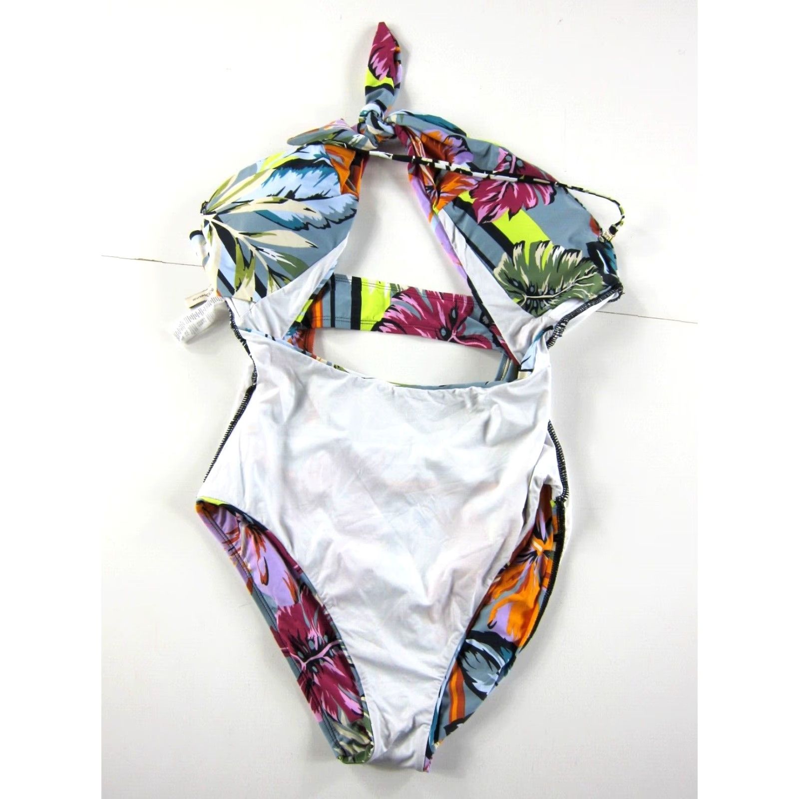 BCBGeneration BCBGeneration Pink Blue Green Hawaiian Floral Halter One Piece Swimsuit M Women Size ONE SIZE - 7 Thumbnail