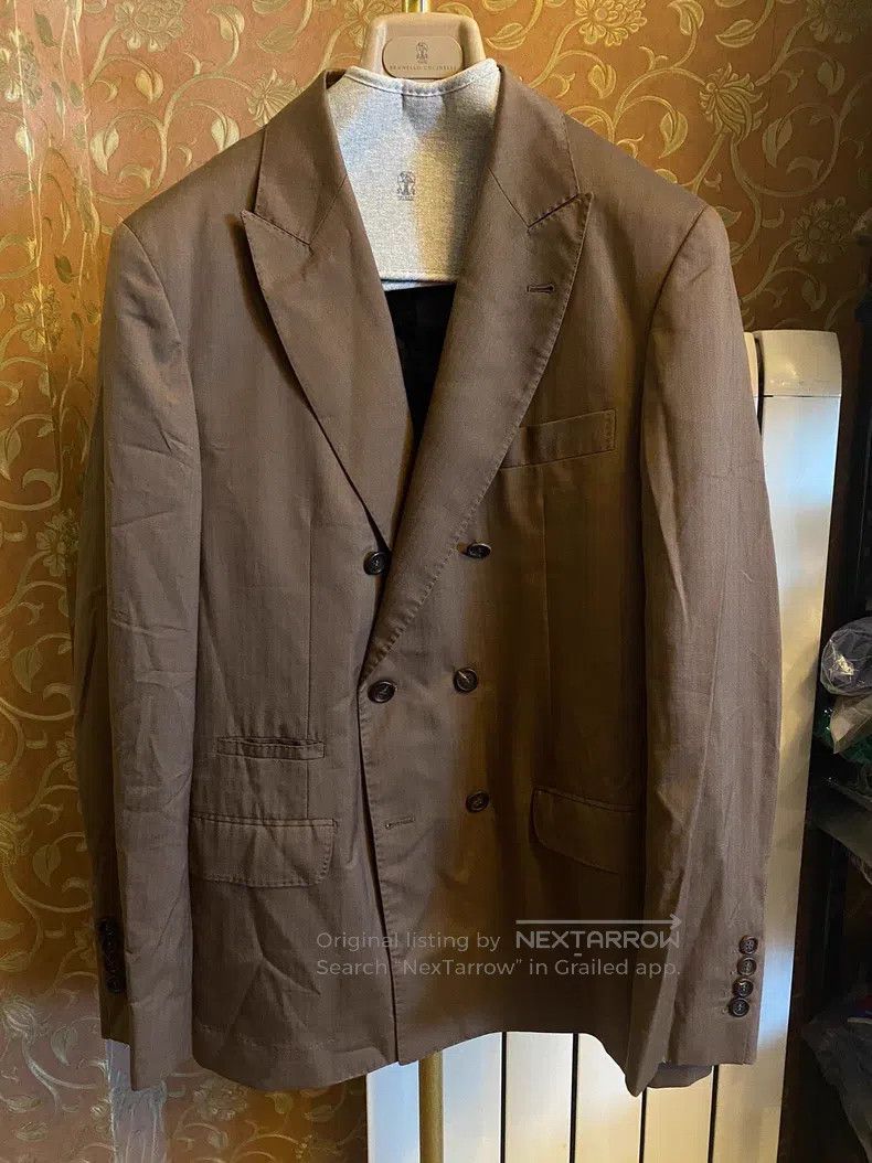 Brunello Cucinelli Brunello Cucinelli Double-breasted suit, herringbone fabri Size 50L - 1 Thumbnail