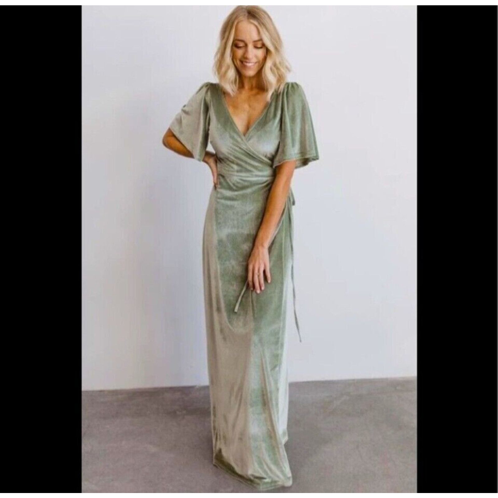 Other Baltic Born Womens Sage Green Velvet Megan Wrap Maxi Dress L Size L / US 10 / IT 46 - 2 Thumbnail