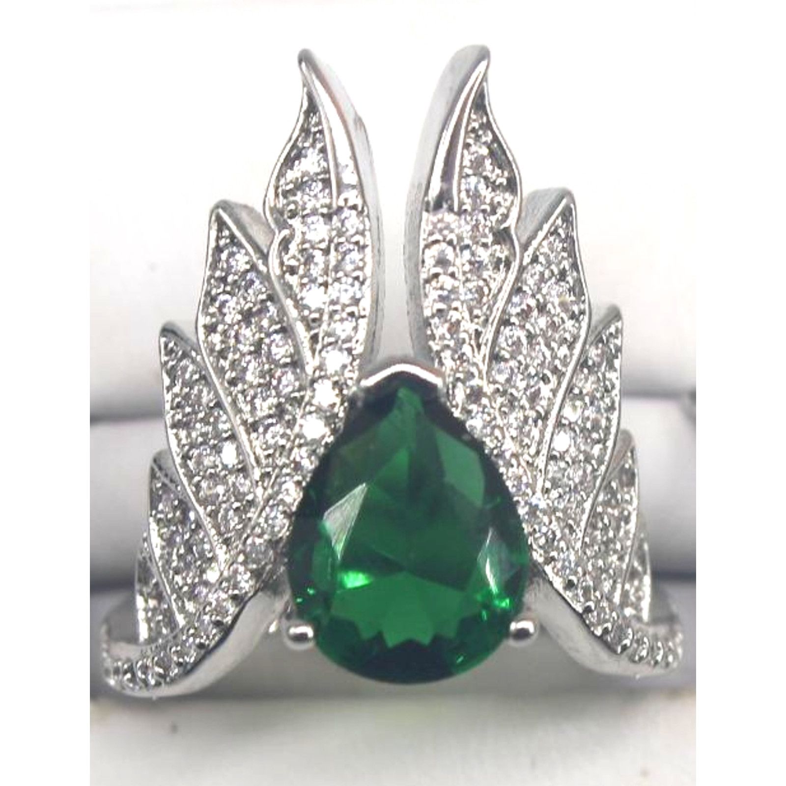 Other Faux Emerald Silver Tone Ring Pave Rhinestone Wings • Size 6 Size ONE SIZE - 1 Thumbnail