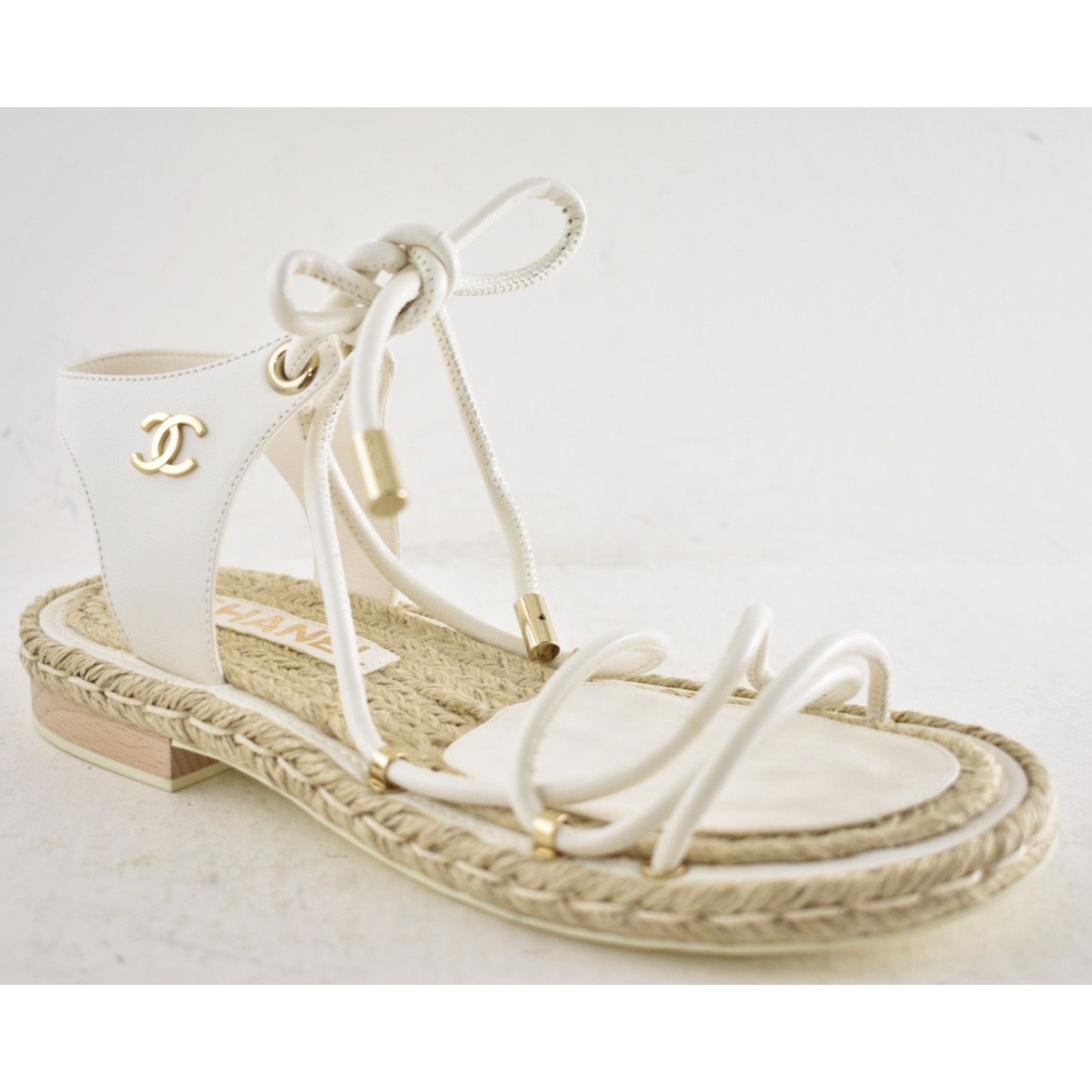 Chanel Chanel White Lambskin CC Mules Lace Up Espadrille Sandal 36 Size US 6 / IT 36 - 5 Thumbnail