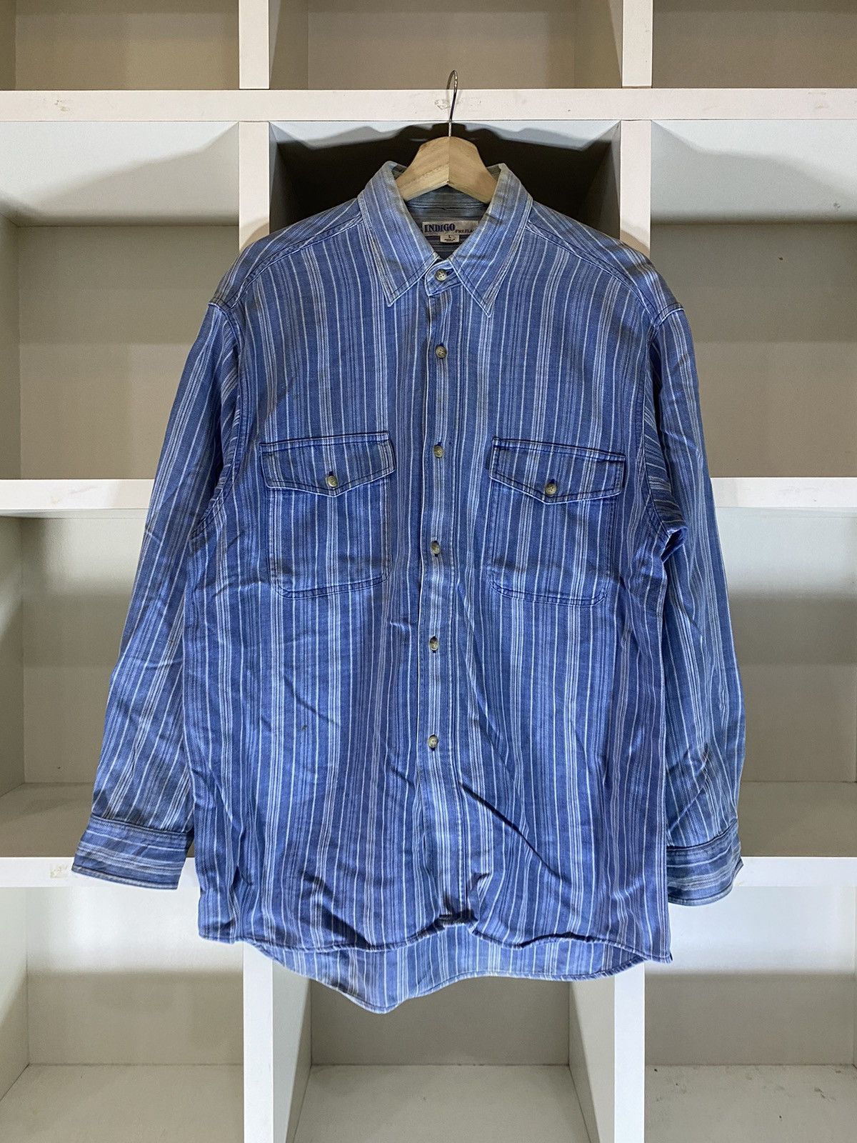 Indigo × Japanese Brand × Vintage Vintage Indigo Fire Flag Button Shirt Size US L / EU 52-54 / 3 - 2 Thumbnail