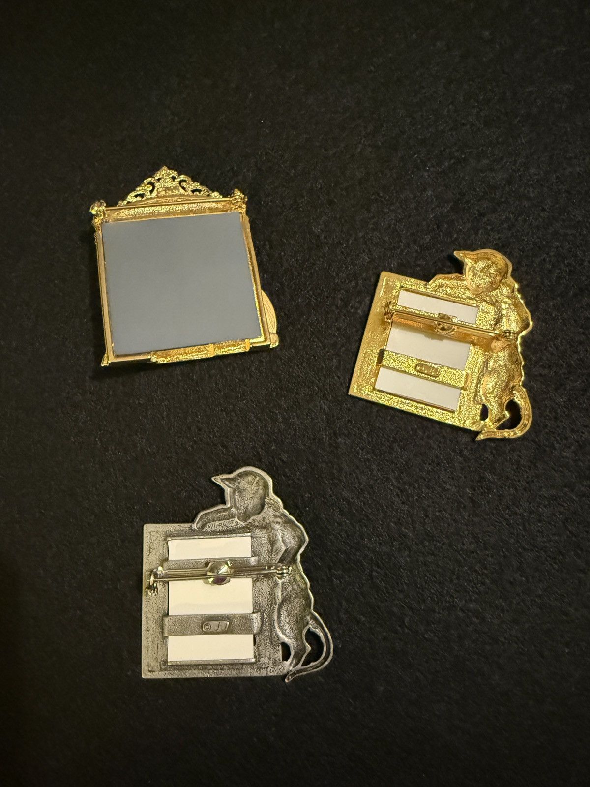 Vintage Vintage Cat Pins Mirror & InsertAPic Gold Silver Tone Brooch Size ONE SIZE - 2 Thumbnail