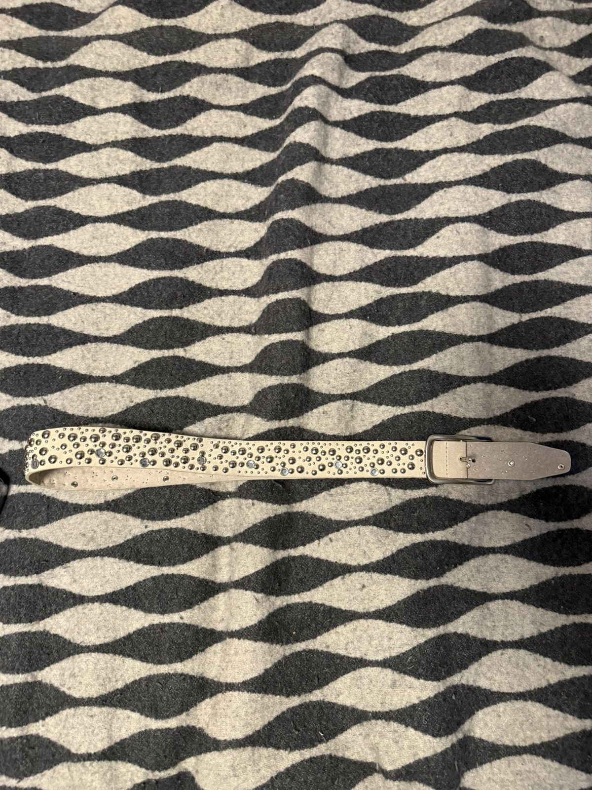 Vintage Cream rhinestone studded leather belt Size 36 - 1 Preview