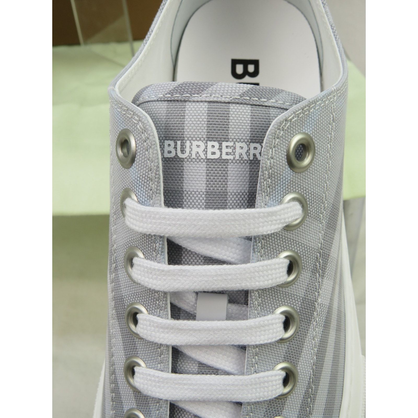 Burberry BURBERRY JACK GRAY CHECK CANVAS LOGO WHITE SNEAKERS 45 12 IT Size US 12 / EU 45 - 3 Thumbnail