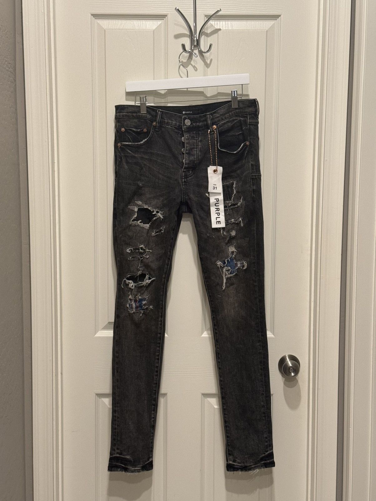 Purple Brand Purple Jeans - Black Heavy Repair Plaid Patch 31 Size US 31 - 1 Thumbnail