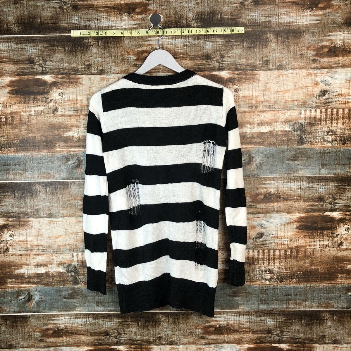 Japanese Brand × Solid and Striped Colza Stripe Black prison ripped Cardigan Knitwear #A2042 Size M / US 6-8 / IT 42-44 - 15 Thumbnail