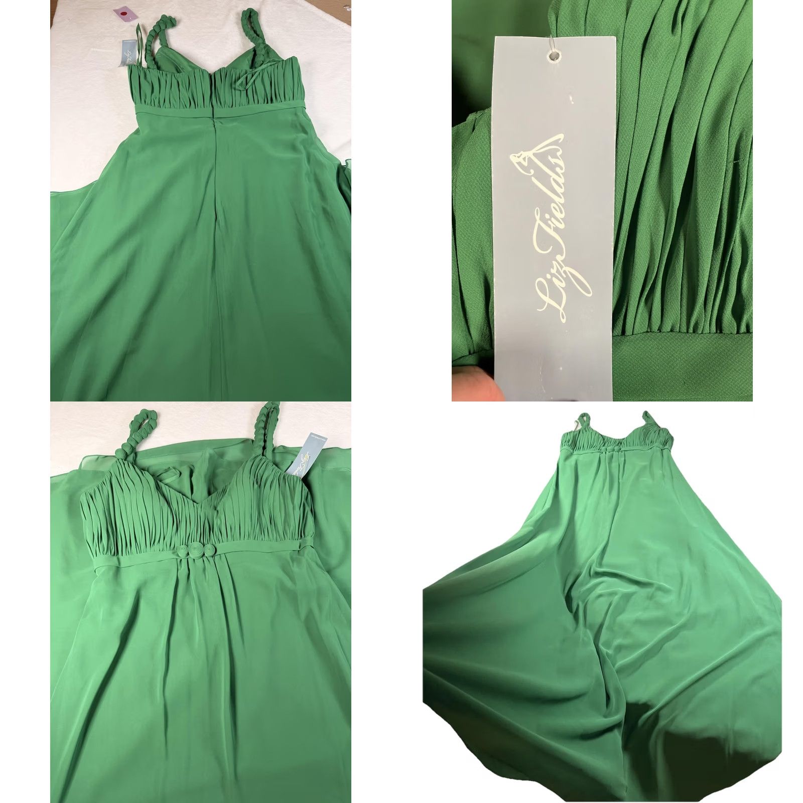 Vintage Liz Fields Dress Womens 14 Green Chiffon Sweetheart Strappy Maxi Formal Gown Size XL / US 12-14 / IT 48-50 - 8 Thumbnail