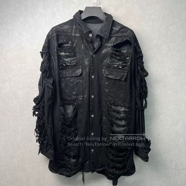 Rick Owens RICK OWENS Big Ripped Wax Denim Shirt Size US L / EU 52-54 / 3 - 1 Thumbnail