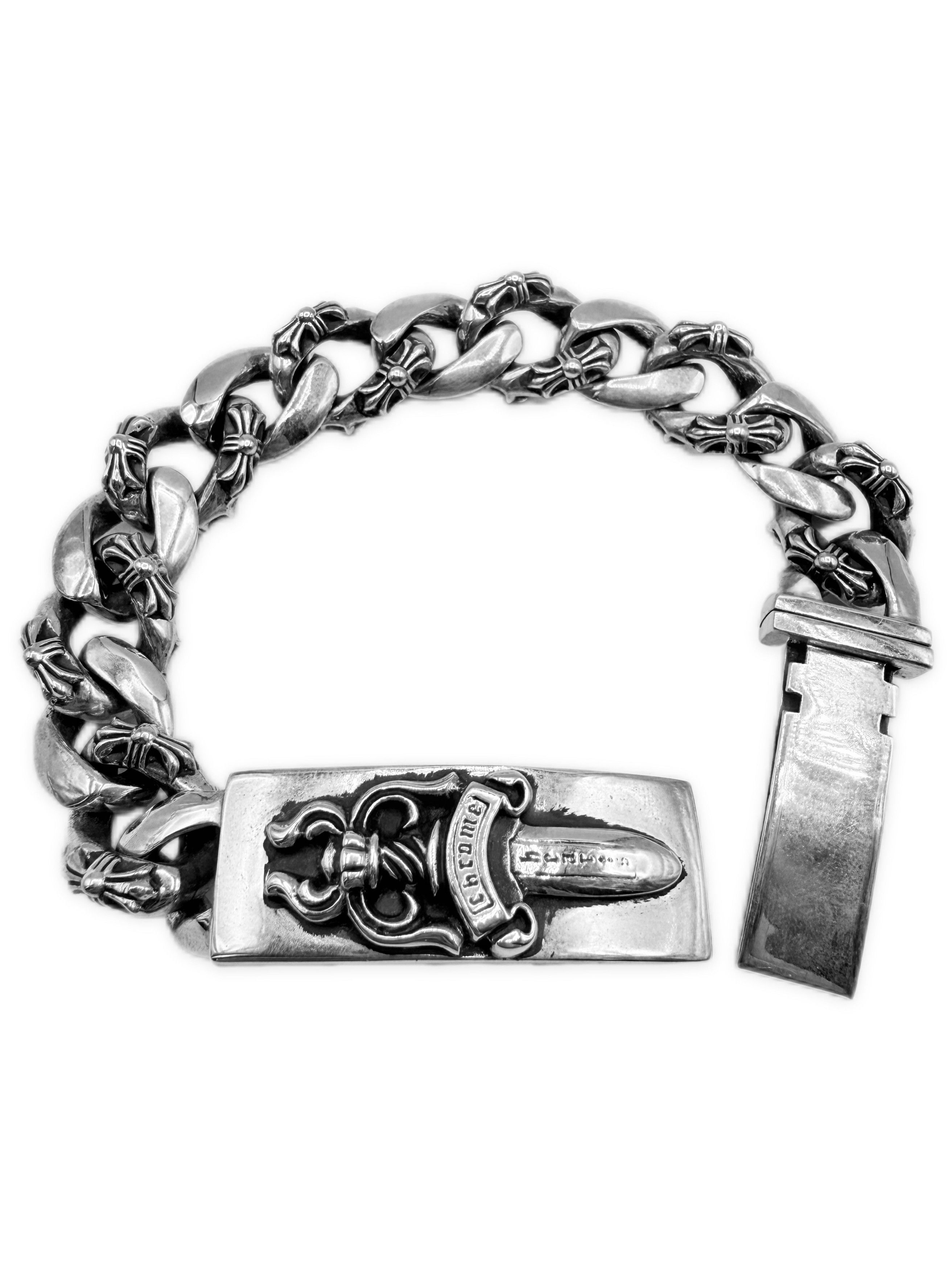 Chrome Hearts Dagger Id Semi Fancy .925 Silver 13 Link Bracelet in Gray, Women's
