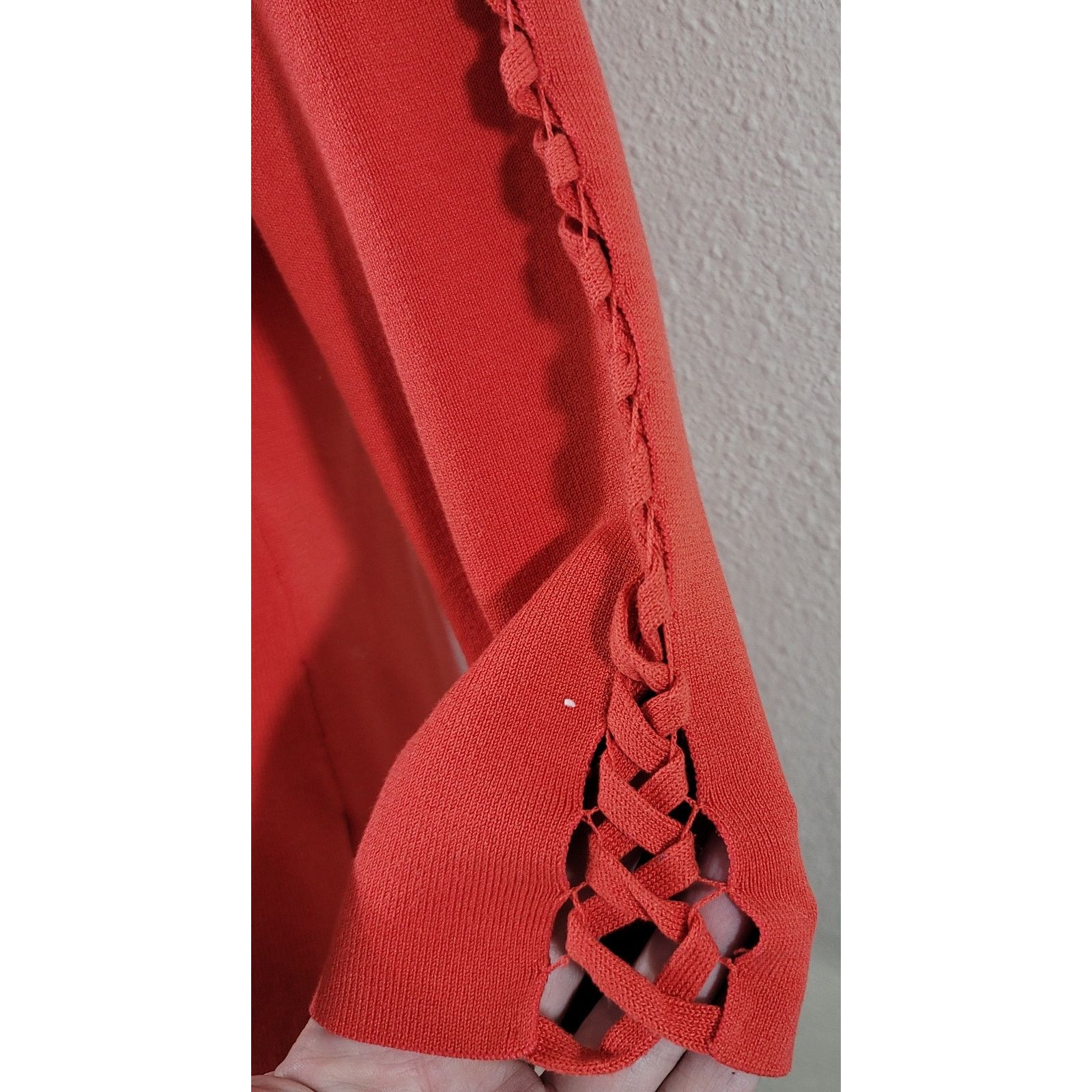 Other Cyrus Orange Braided Sleeves V Neck Ribbed Sweater Top Large Size L / US 10 / IT 46 - 2 Thumbnail