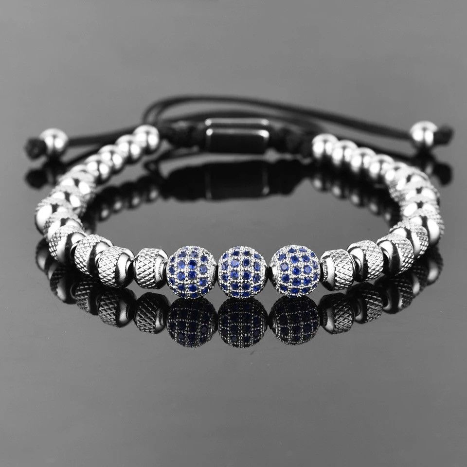 Jewelry 6mm Blue CZ Round Beads Braiding Bracelets Size ONE SIZE - 3 Thumbnail