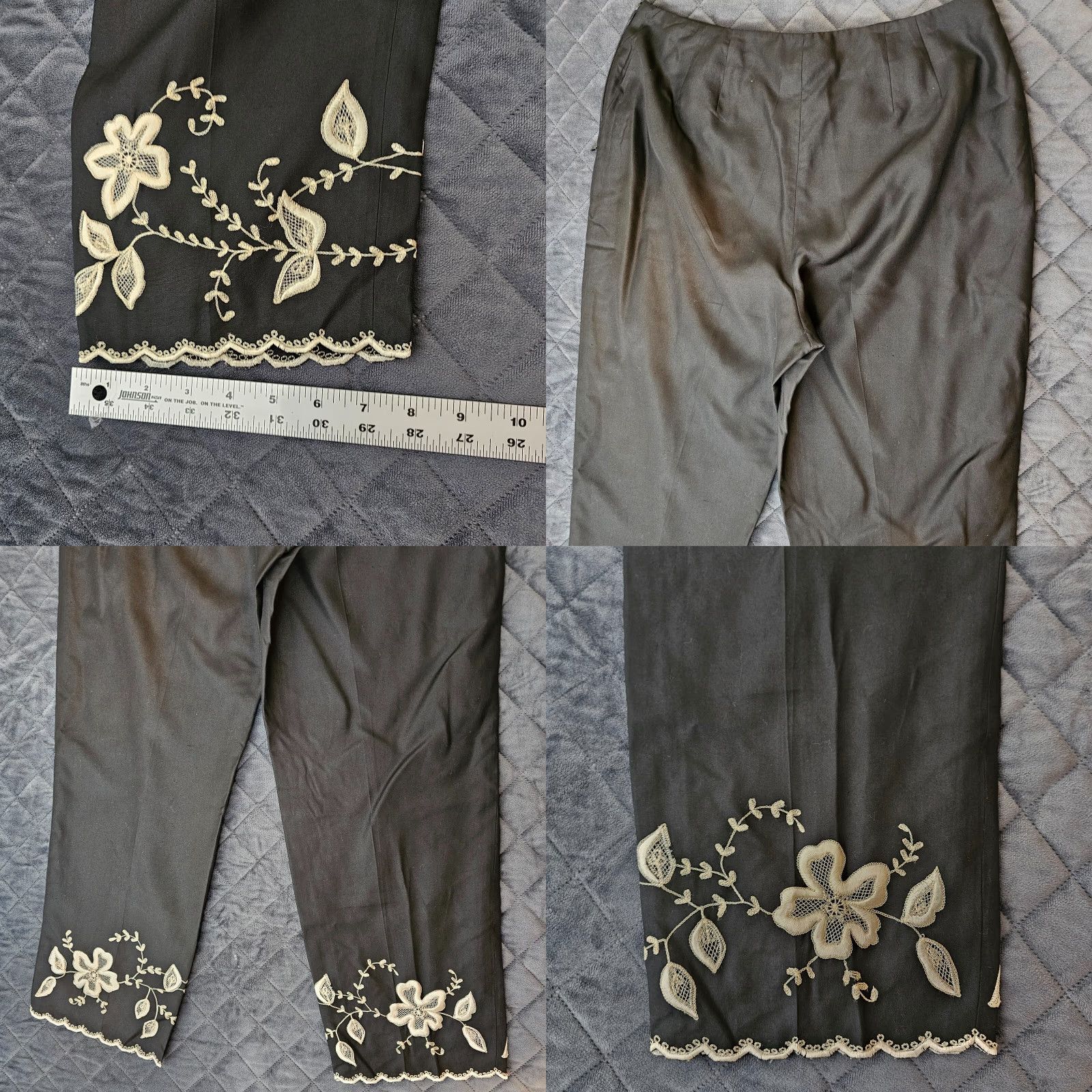 Ann Taylor Ann Taylor Petites Crop Pants Black Silk Size 12P Floral Embroidered Trim Casual Size 34" / US 12 / IT 48 - 8 Thumbnail