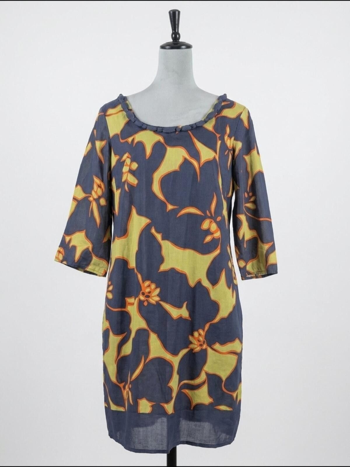 Other LOFT Navy Midi Dress with Yellow and Orange Floral Motif Size M / US 6-8 / IT 42-44 - 1 Thumbnail