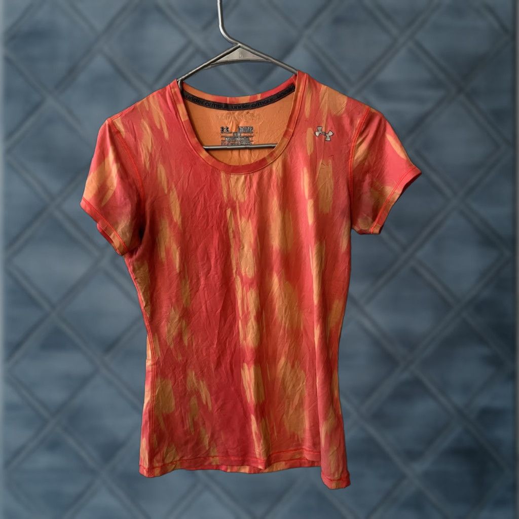 Under Armour Under Armour Women's Top Size XS Heat Gear Fitted Orange Yellow Watercolors Size XS / US 0-2 / IT 36-38 - 1 Thumbnail
