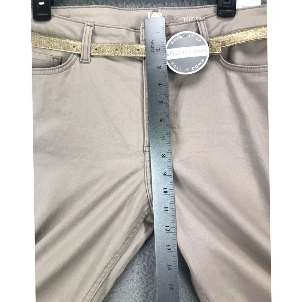Lee Lee Riders Capri Pants Womens 12M Tan Mid Rise Belted Outdoors Denim Slacks New Size 34" / US 12 / IT 48 - 7 Thumbnail