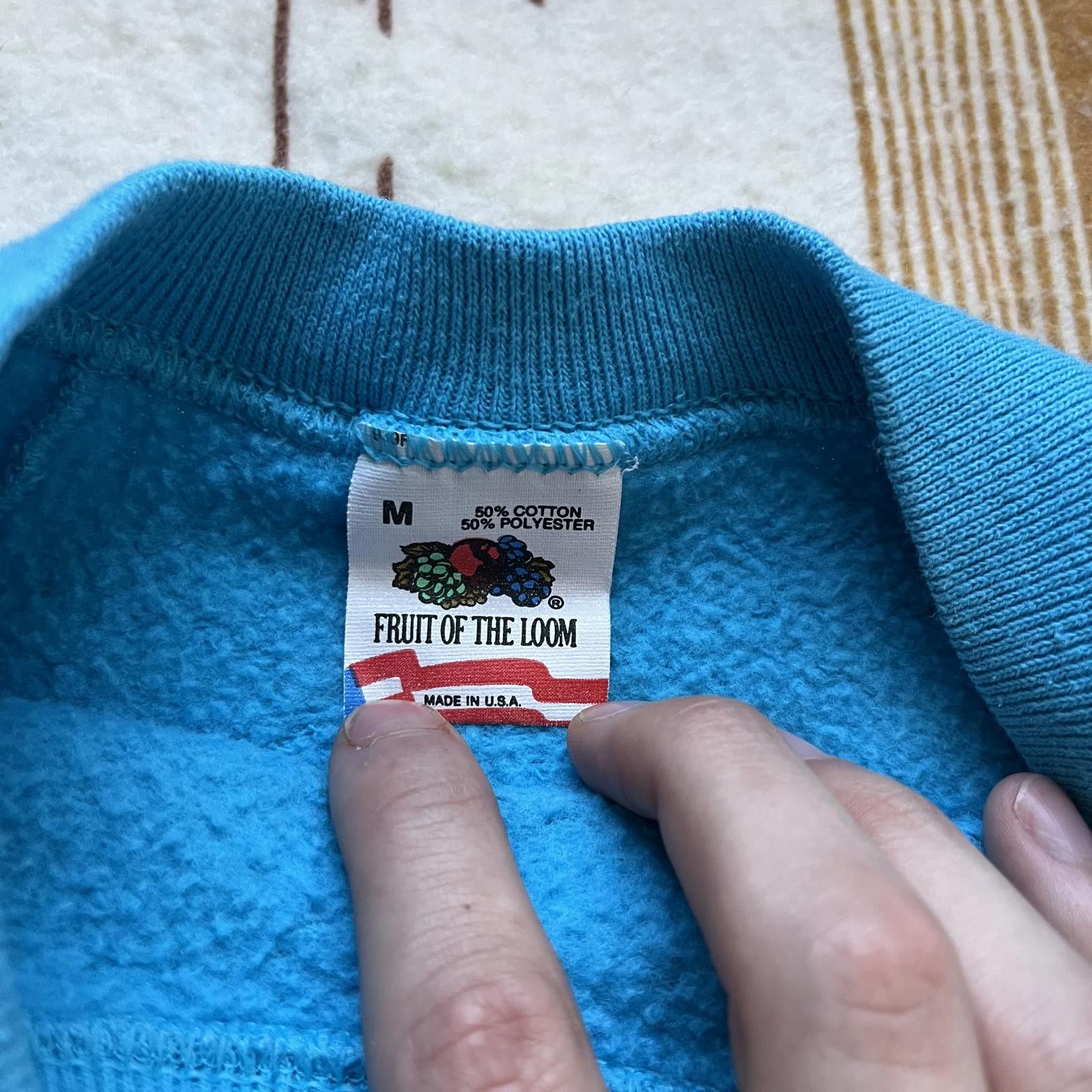 Fruit Of The Loom × Vintage Vintage 80s Turquoise Marked Tree Festival Nature Sweatshirt Size US M / EU 48-50 / 2 - 4 Thumbnail