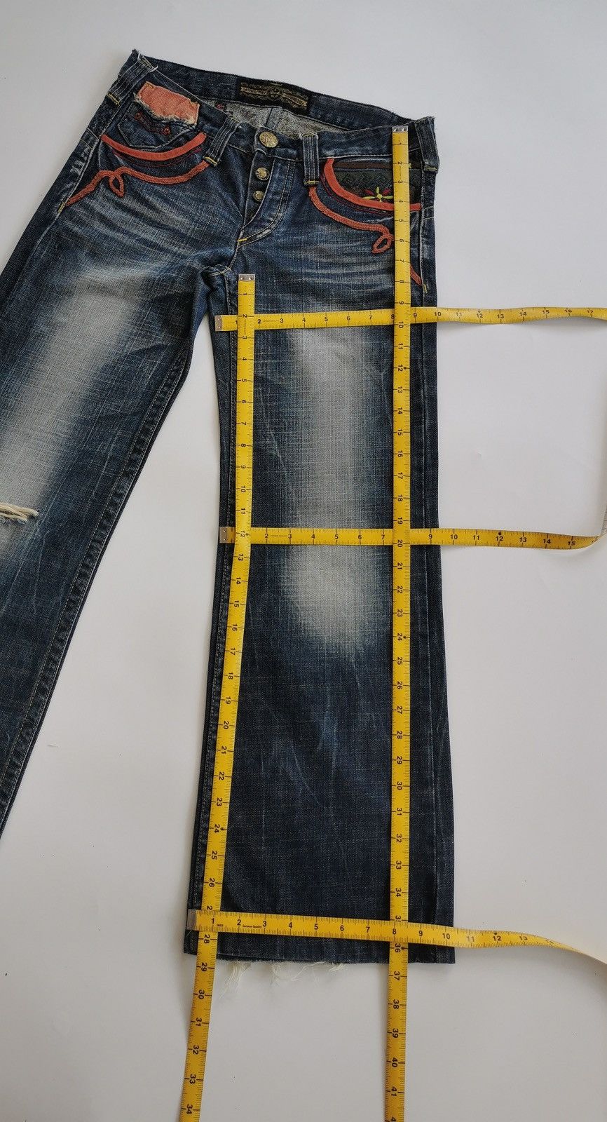 Japanese Brand Flared Bootcut Studio Red Pepper Embroidery Jeans Size 28" / US 6 / IT 42 - 11 Thumbnail