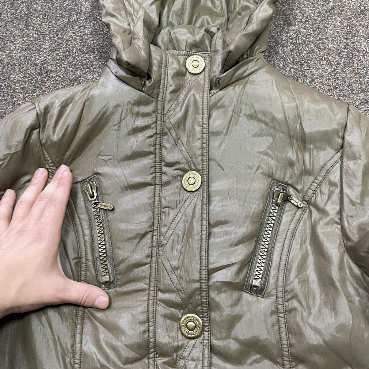 Japanese Brand Vintage 90s Puffer Jacket Olive Style Emo Punk Grail Y2K Size L / US 10 / IT 46 - 4 Thumbnail