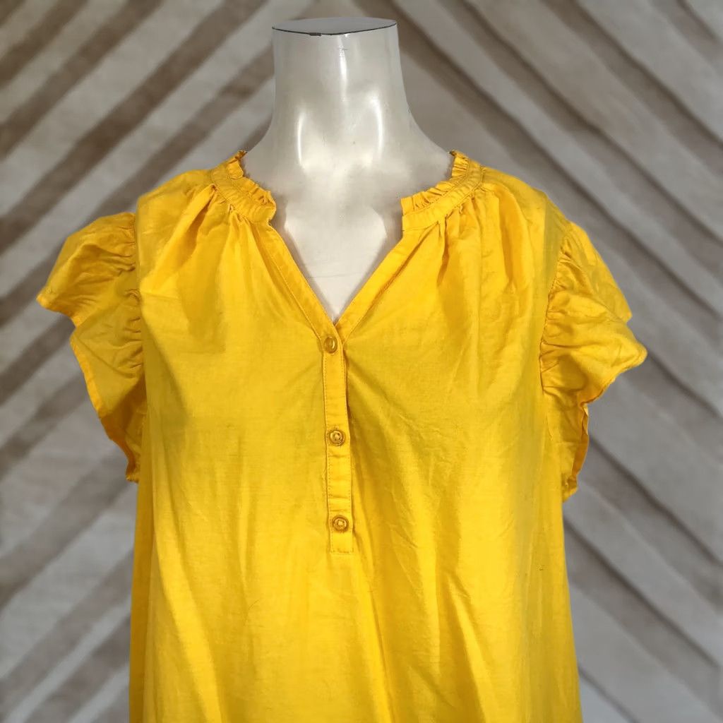 Vintage LANE BRYANT Yellow 100% Cotton V Neck Short Cap Sleeves Top Blouse Womens 14/16 Size XL / US 12-14 / IT 48-50 - 1 Thumbnail
