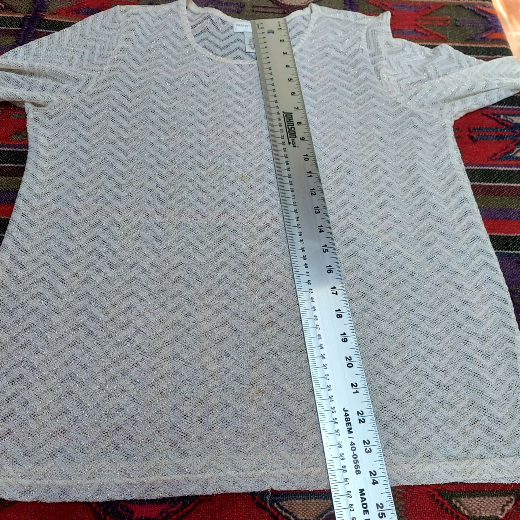 Vintage Drapers & Damon'S Womens Petite Medium 3/4 Sleeves Top Metallic Perforated White Size M / US 6-8 / IT 42-44 - 5 Thumbnail