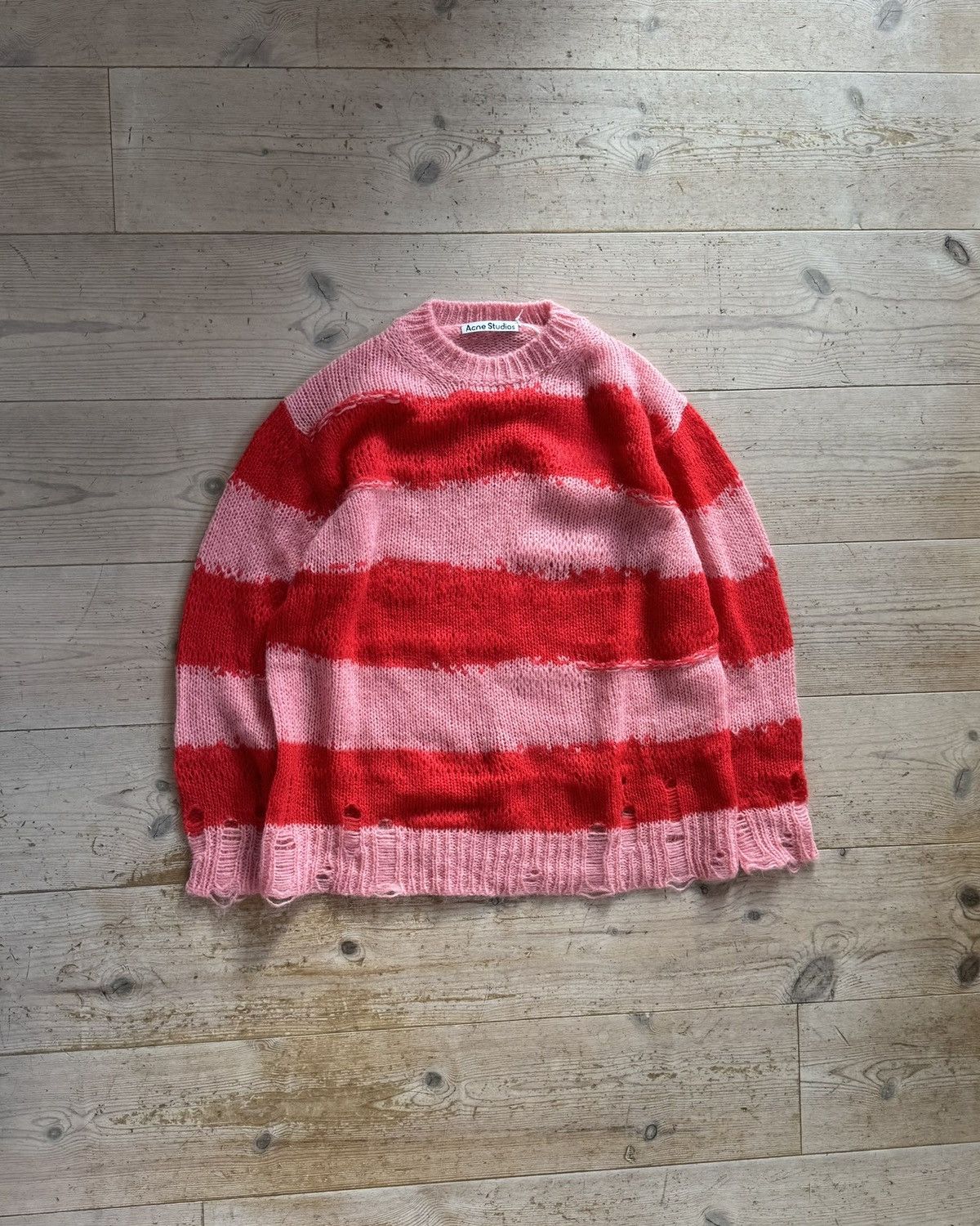 Acne Studios Acne Studios Distressed Mohair Stripe Knit Sweater Pink Red Size US S / EU 44-46 / 1 - 1 Thumbnail