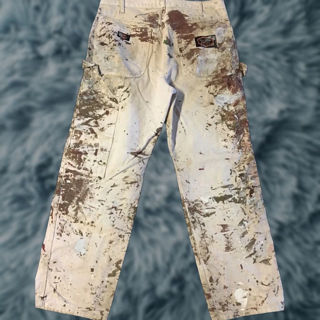 Dickies VINTAGE Dickies Thrashed Faded Distressed Paint Splatter Pants 32 Beige 90s Grunge Punk Skate Biker Carpent er Mens Pants Size US 38 / EU 54 - 1 Thumbnail