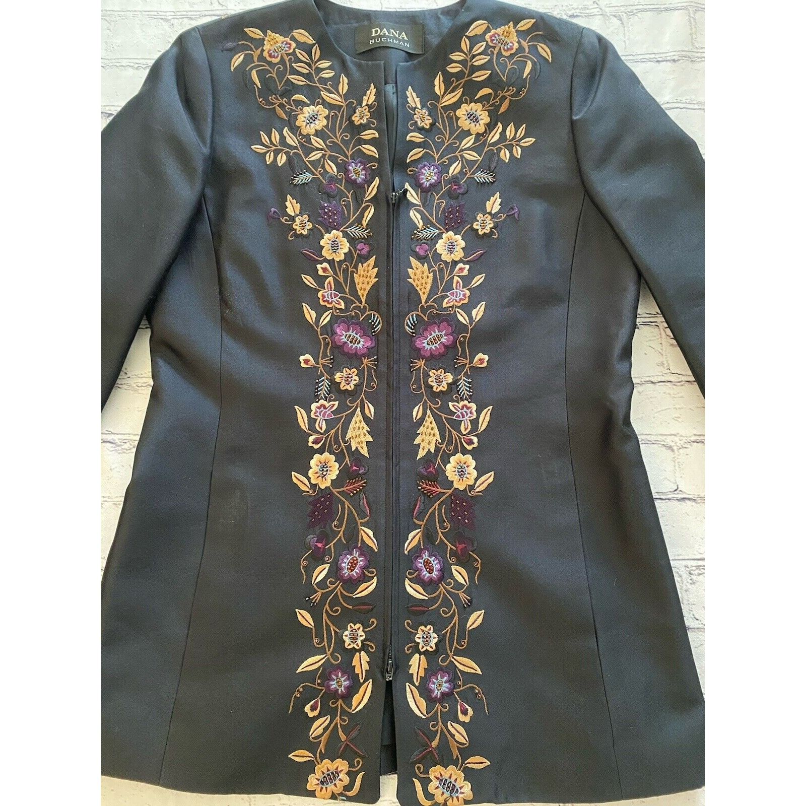 Vintage Dana Buchman Vintage Silk Jacket Long 90s Floral Embroidered Size S / US 4 / IT 40 - 11 Thumbnail