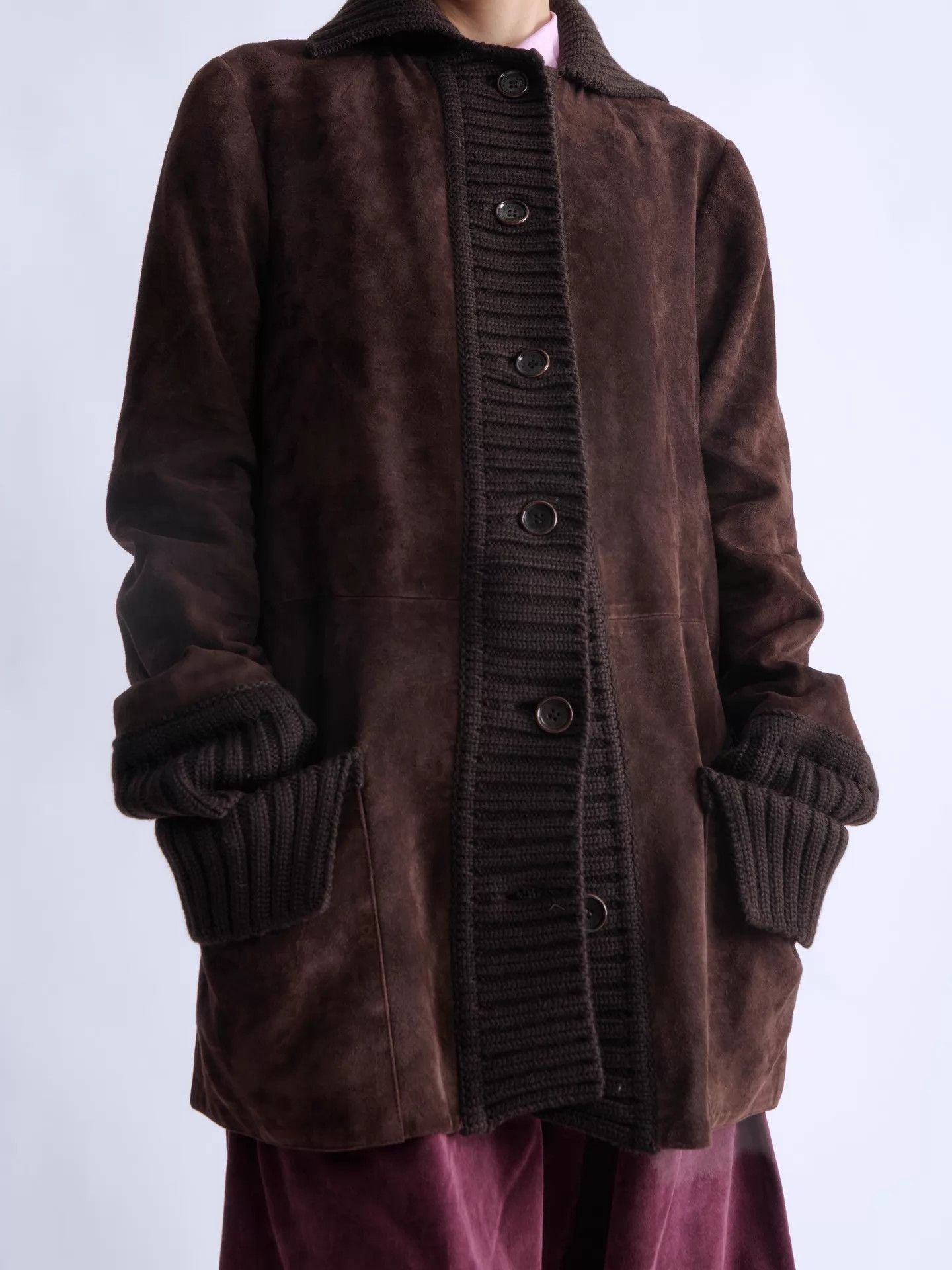 Loewe LOEWE 90s Men’s Suede & Wool Ribbed Knit Paneled Jacket Size US S / EU 44-46 / 1 - 1 Thumbnail