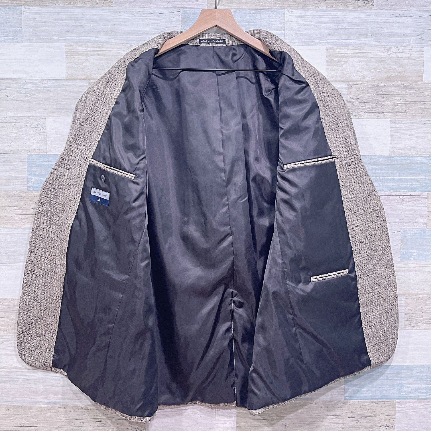 Other Savile Row 100% Silk Basketweave Sport Coat Jacket Taupe 46L Size 46L - 4 Thumbnail