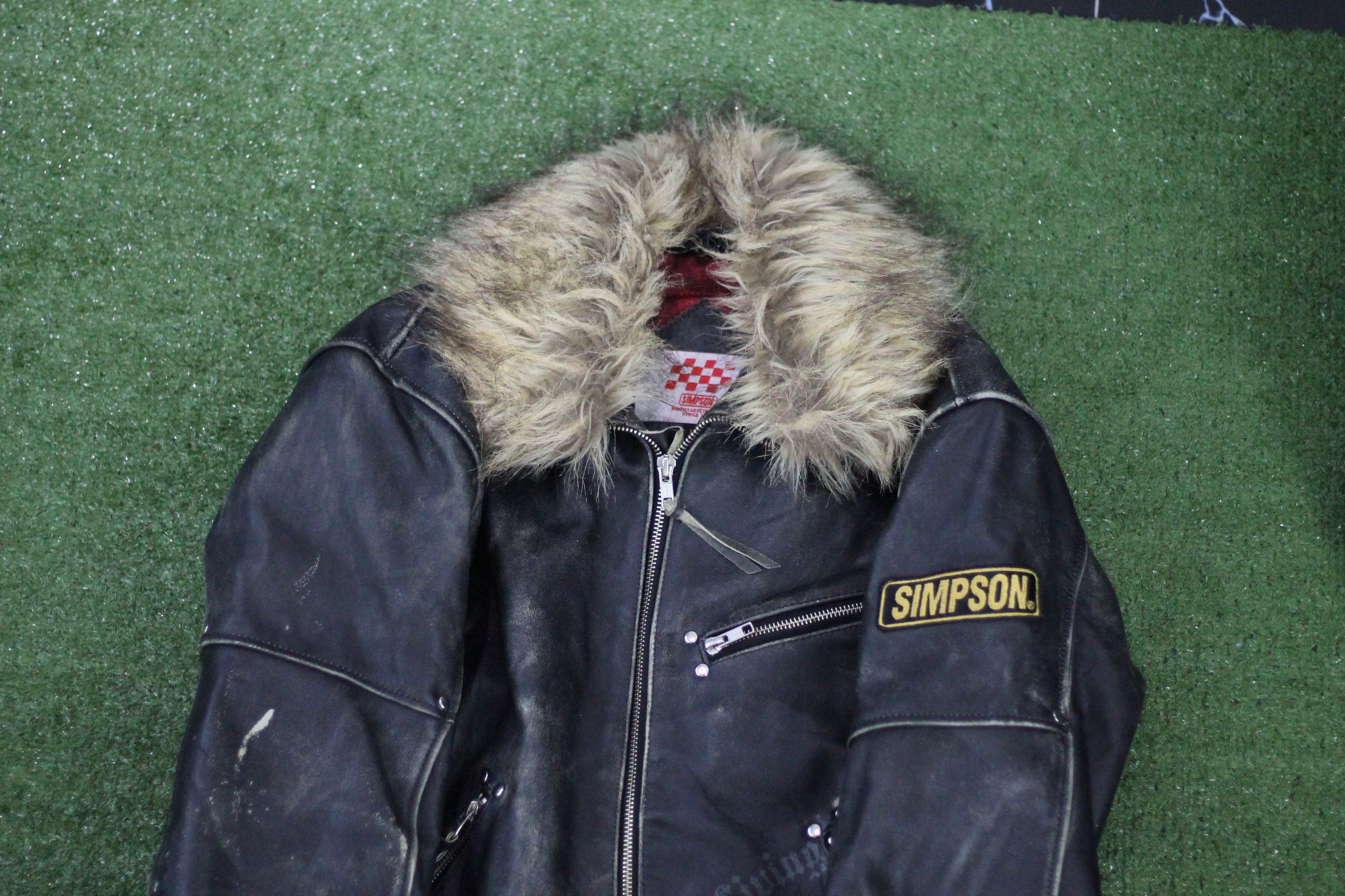 Vintage RARE! Vintage SIMPSON Leather Jacket Removable Fur Collar. Size US L / EU 52-54 / 3 - 11 Thumbnail