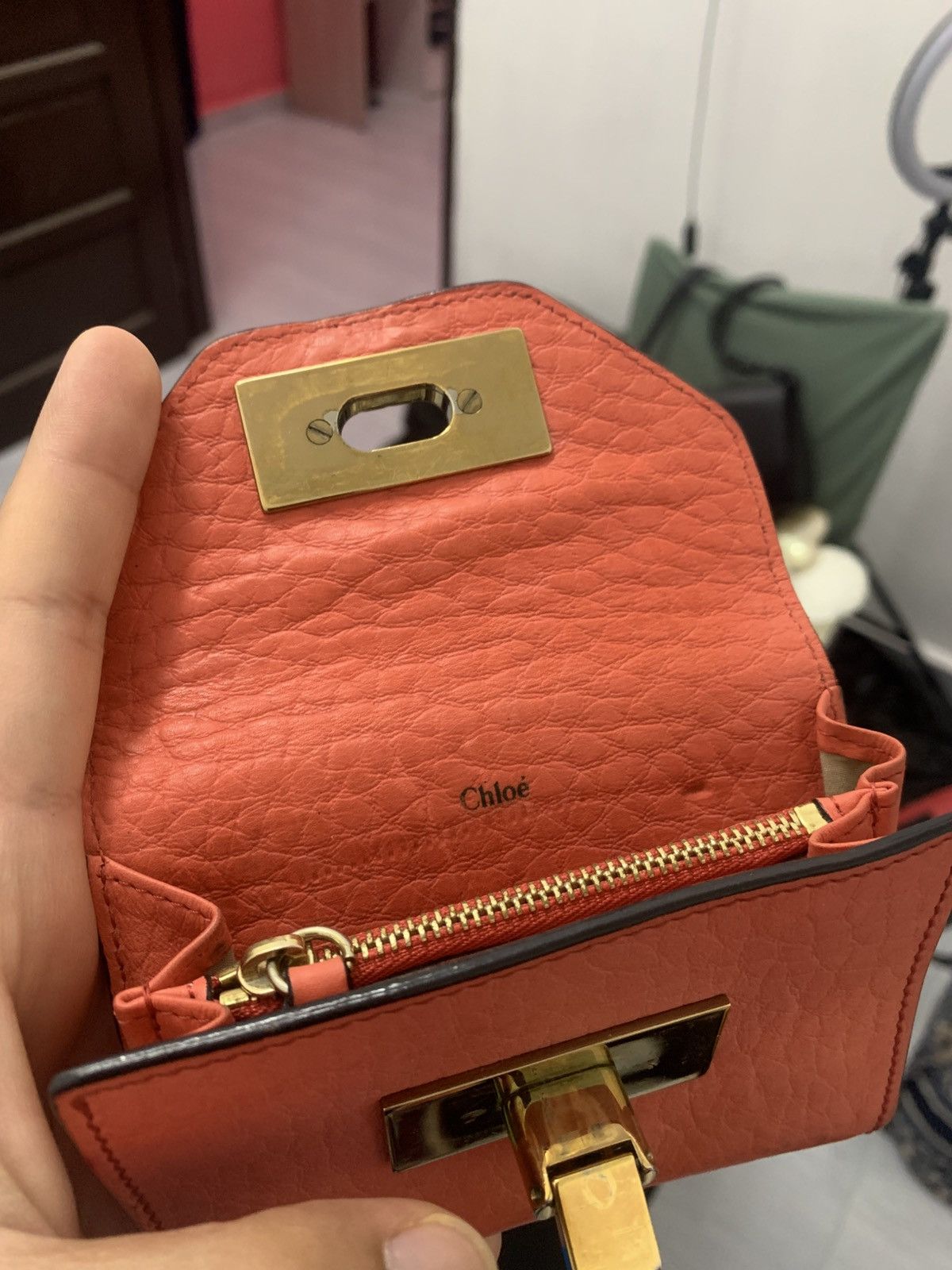 Chloe Chloé Padlock Leather Wallet – Orange Size ONE SIZE - 5 Thumbnail