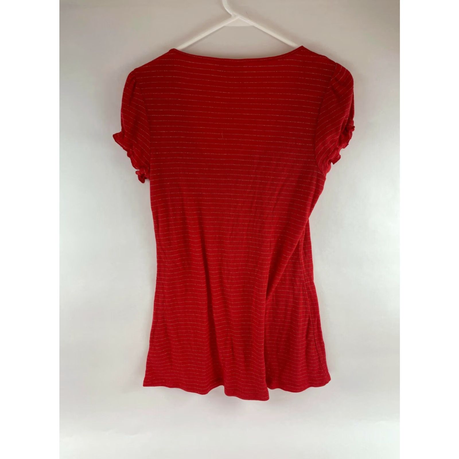 Vintage Self Esteem Blouse Shirt Women's XL Red Metallic Square Neck Cam Short Sleeve Ruffle Vintage: No Breathable Casual Regular Modern Size XL / US 12-14 / IT 48-50 - 2 Thumbnail