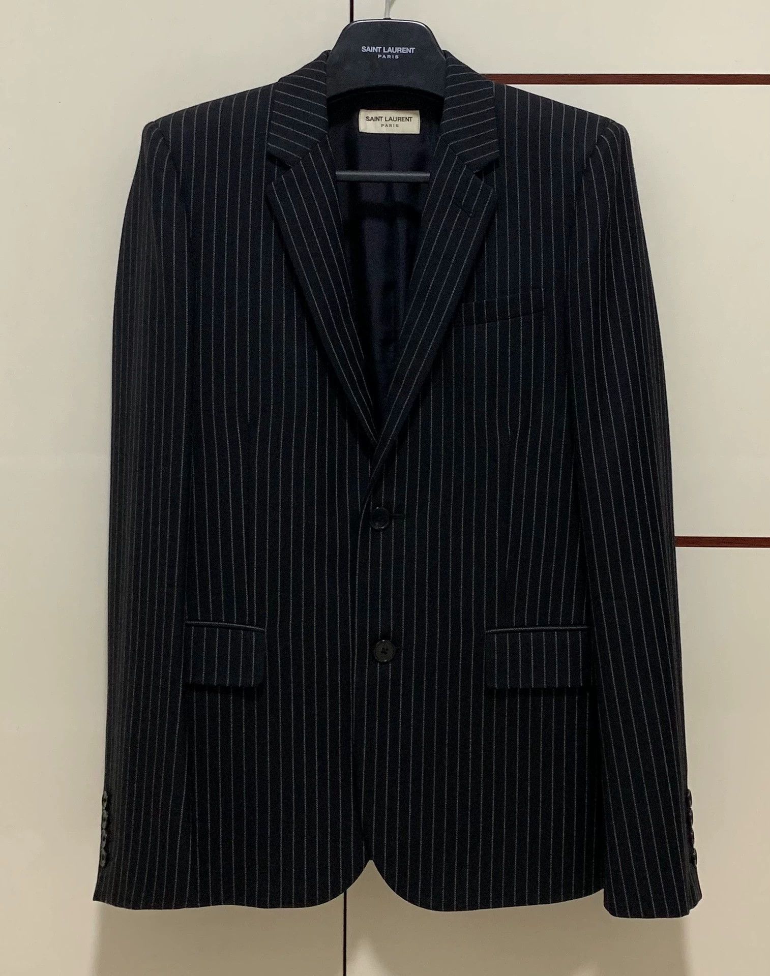 Saint Laurent Paris SLP 13FW Saint Laurent Black Silver Stripe Blazer 46 Size 46R - 1 Thumbnail
