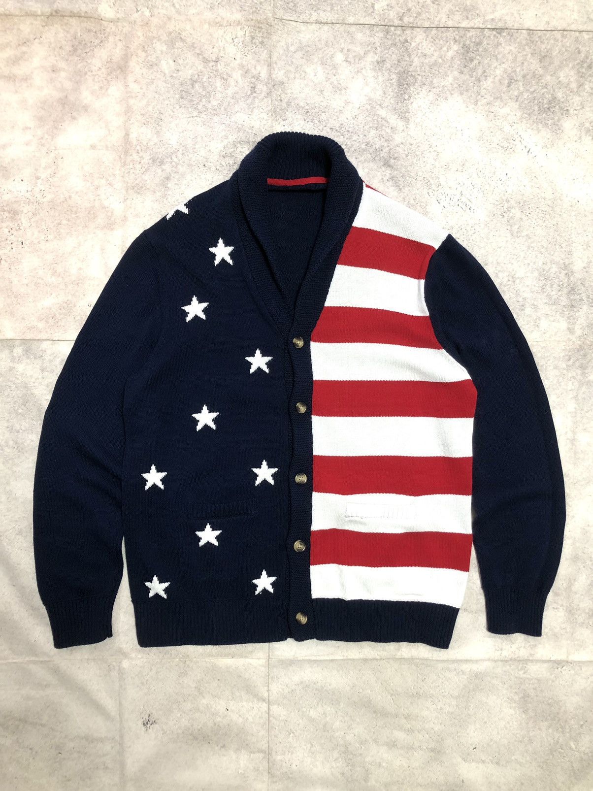 Hedi Slimane × Number (N)ine × Ralph Lauren Vintage Amercian Flag Oversized Cardigan Knit Size US L / EU 52-54 / 3 - 1 Thumbnail