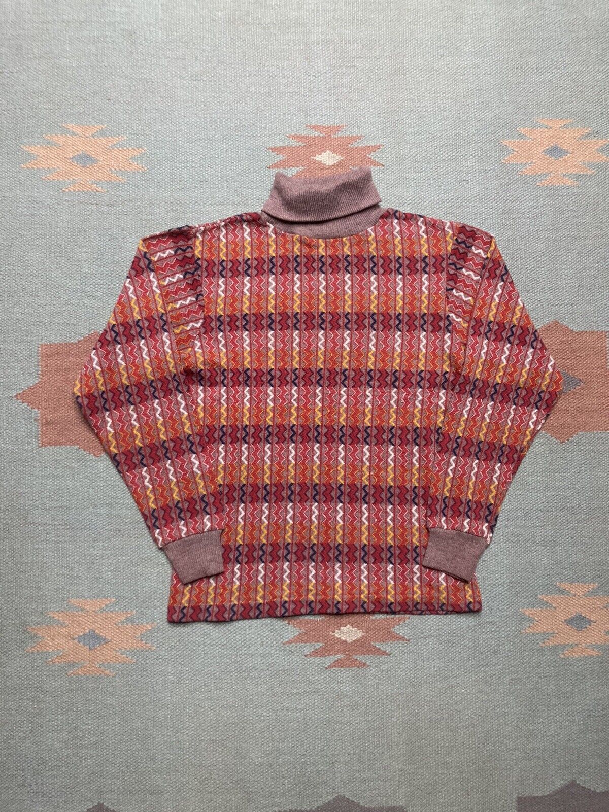 Vintage 70s knit shirt turtleneck sweater geometric boys 14 baby tee Size XS / US 0-2 / IT 36-38 - 1 Thumbnail