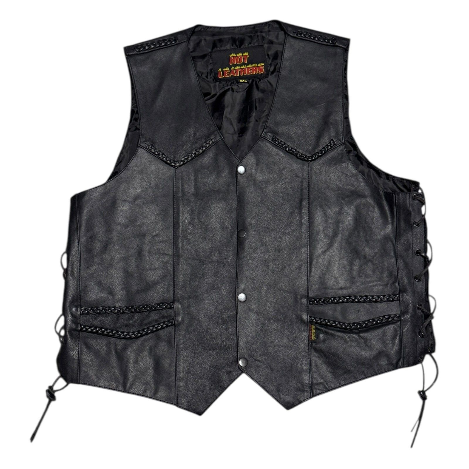 Leather HOT LEATHERS Braided Leather Retro Motorcycle Biker Vest 2XL Size US XXL / EU 58 / 5 - 1 Thumbnail