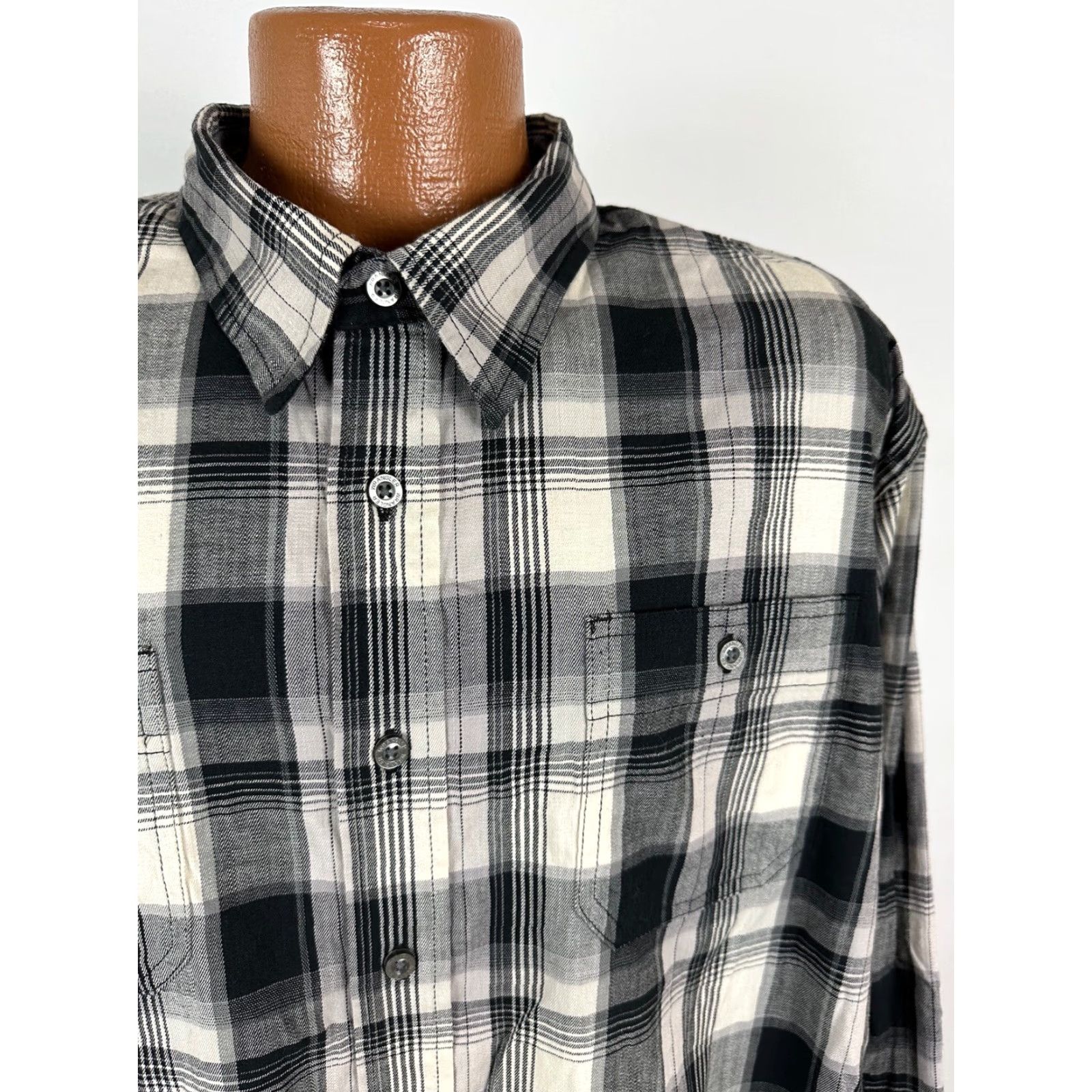 Wrangler Wrangler Flex For Comfort Shirt Men 2XL Black Plaid Casual Work Stretch Button-Up Long Sleeve Shirt Mens Size US XXL / EU 58 / 5 - 4 Thumbnail