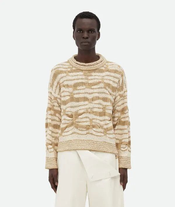 Bottega Veneta o1bcso1str0526 Distorted Stripe Cotton Jumper Sweater Beige Size US S / EU 44-46 / 1 - 4 Thumbnail
