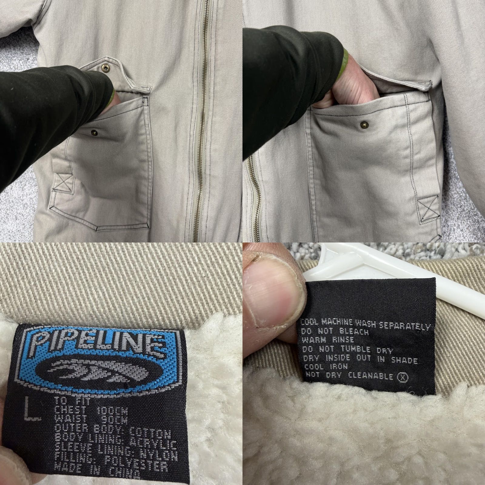 Vintage VTG 90s Pipeline Chore Jacket Mens L Beige Sherpa Lined Workwear Bomber Jacket Shaft? Size US L / EU 52-54 / 3 - 8 Thumbnail