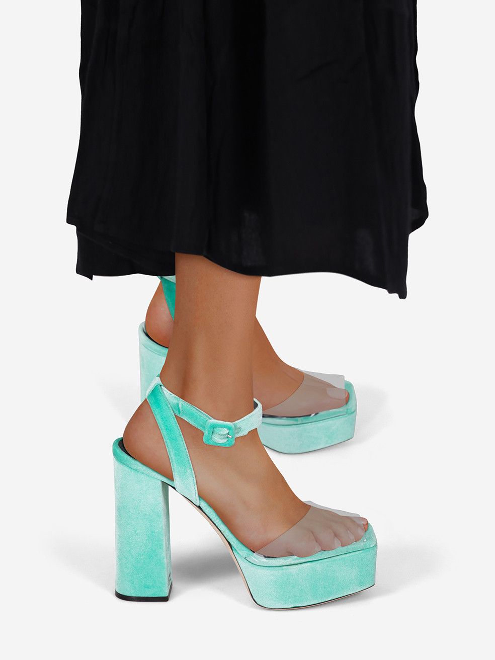 Giuseppe Zanotti Light Blue Velvet New Betty Plexi Heels Size US 9.5 / IT 39.5 - 1 Thumbnail