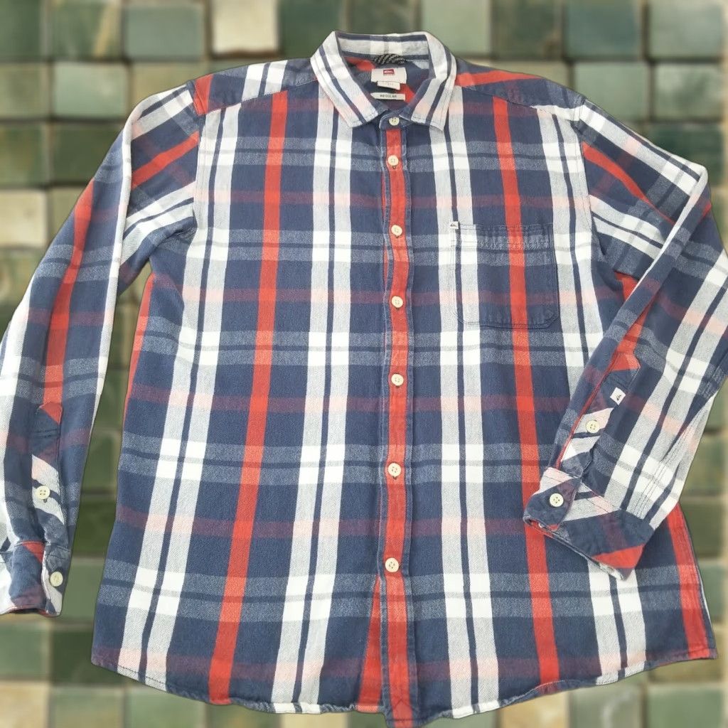 Quiksilver Quiksilver Shirt Mens Large Blue Plaid Knit Cotton Button Up Long Sleeve Regular Fit Button-Up Collared Long Sleeve Casual Size US L / EU 52-54 / 3 - 1 Thumbnail
