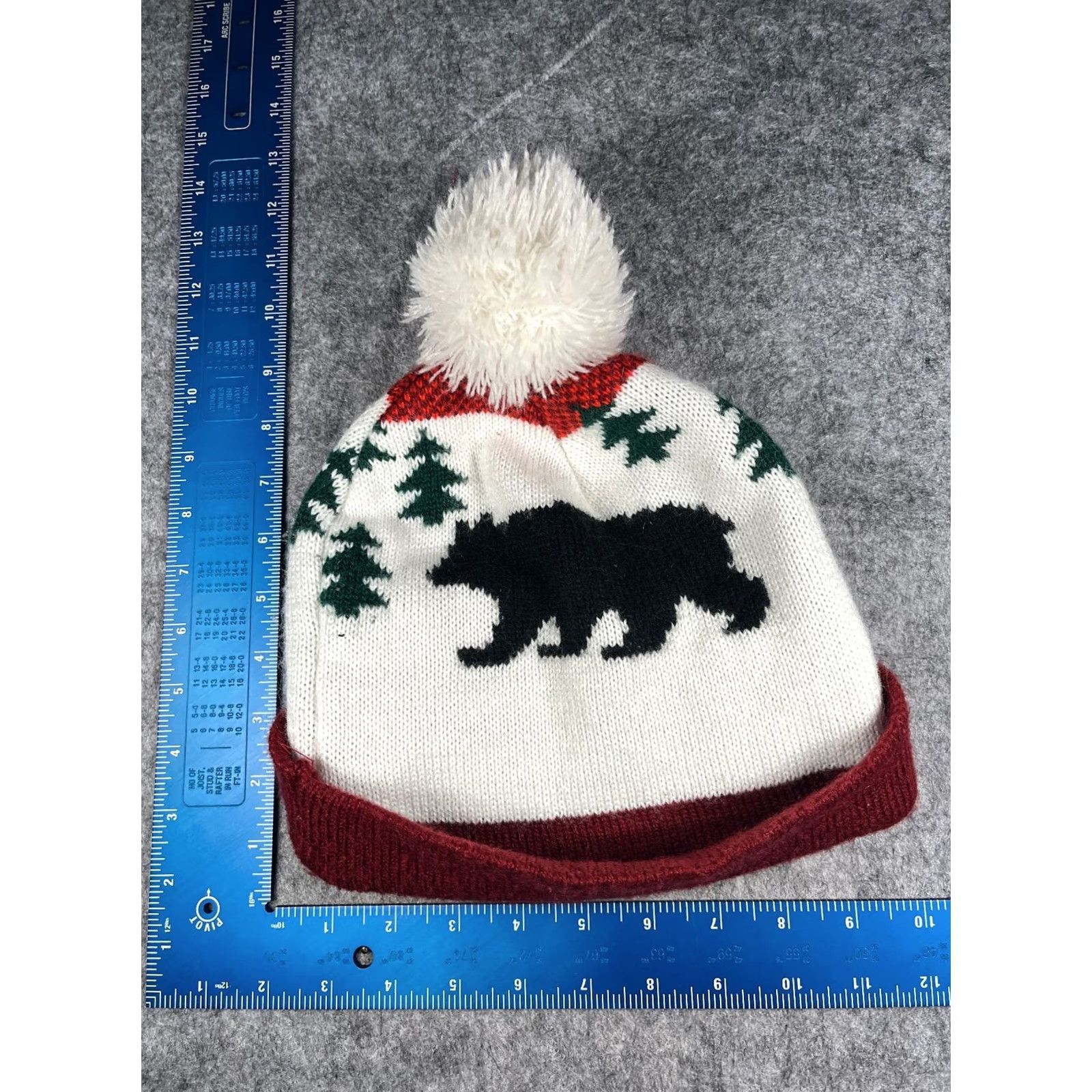 Old Navy Old Navy Beanie Toque Adult One Size White Red Knit 100% Acrylic Bear Trees Pom Hats Mens Womens Beanie - Size ONE SIZE - 4 Thumbnail
