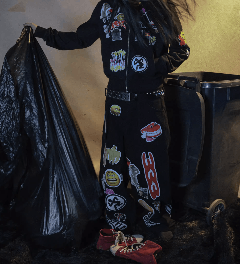 Other Y2K Black Patch Print Straight Baggy Pants Size US 34 / EU 50 - 3 Thumbnail